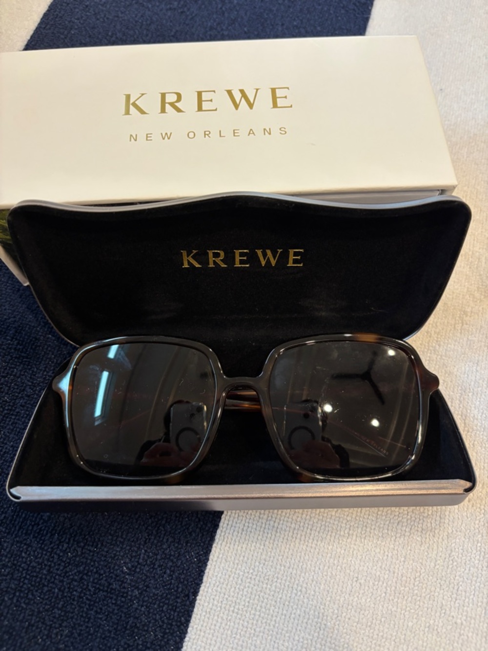 KREWE Tortoiseshell Square Sunglasses with Black Lenses